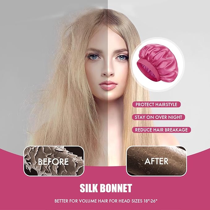 Satin Silk Bonnet for Sleeping, Double Layer Silk Sleep Cap for Men & Women, Soft Satin Lined Bonnet for Curly Hair