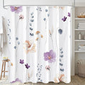 Gibelle Extra Long Shower Curtain 72 x 84, Watercolor Floral Fabric Shower Curtain, Purple Beige Flower Decorative Bathroom Shower Curtain Set with Hooks