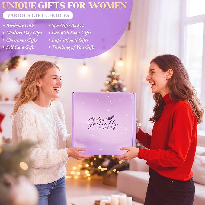 Self Care Gifts Get Well Soon Gift Baskets for Women, Christmas Birthday Gifts for Womens, Inspirational Lavender Relaxing Spa Care Package Thinking of You Gift Set for Mom Wife Her Friends Sister