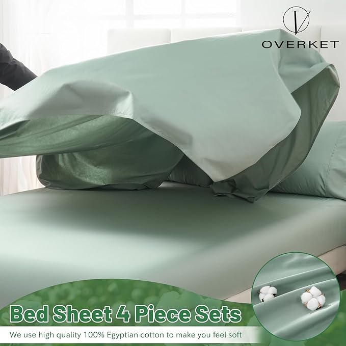 Egyptian Cotton Sheets Full Size 1000 Thread Count Sateen Weave Soft Breathable 16-Inch Deep Pocket 4PCS（Full,Sage Green）