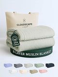 Cloud Scape Linen 8-Layer Muslin Blanket Queen Size - 100% Cotton, Soft and Breathable, Oversized Winter Blanket, Fits up to Full Size Bed, 92x92, Seafoam