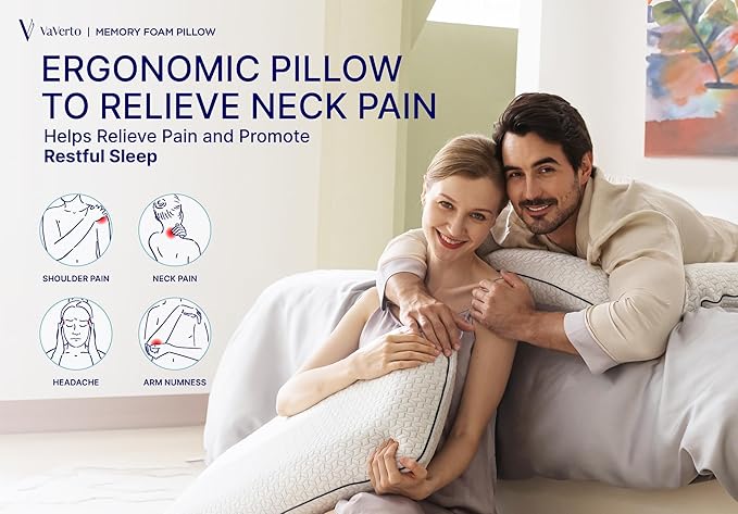 Vaverto Queen Memory Foam Pillow – Cooling Gel-Infused Firm Support for Neck and Shoulder Pain Relief, Orthopedic Design with Removable Viscose Made from Bamboo Cover – Premium Queen Size Bed Pillow