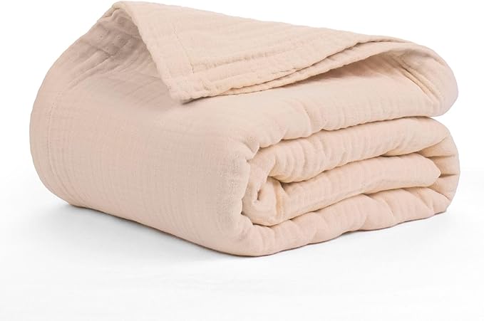 Salt Earth 100% Cotton Muslin Throw Blanket Gauze Blanket 50"X70" Throw 4 Layered for Couch, Bed, Living Room, Home, Lightweight & All Season, Blankets & Throws, Easy wash, Skin Friendly (Parchment)