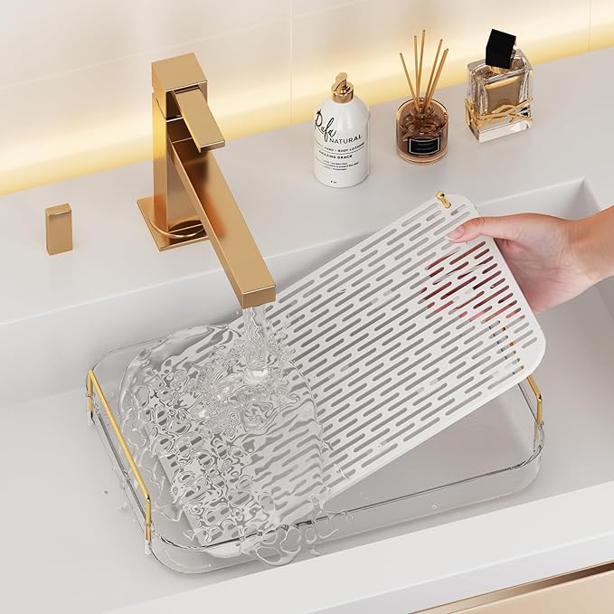 Seoneiro Whiskey Tray, Glass Cup Rack, Mug Holder, Coffee Cup Organizer, Bathroom Countertop with Drain Board Wine Glass Decorative Food Tray, Kitchen Spice Rack