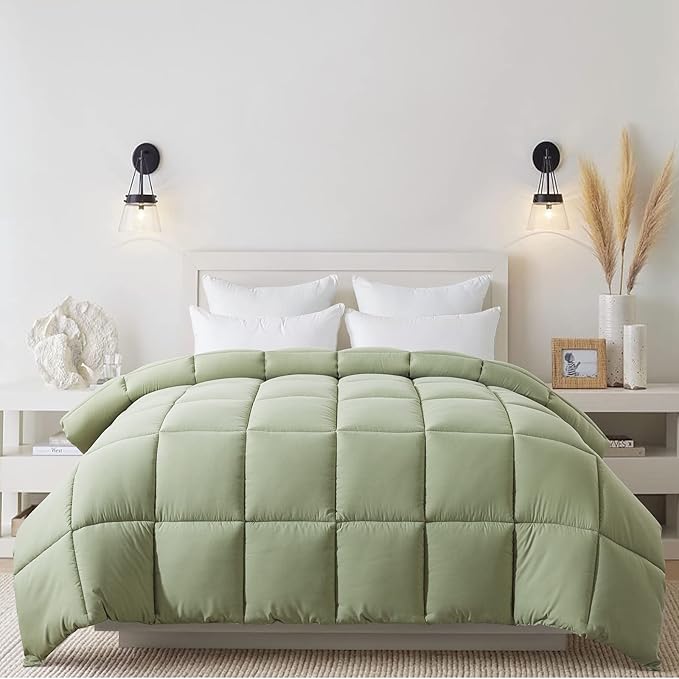 Cosybay Down Alternative Comforter (Sage Green, Twin) - All Season Soft Quilted Twin Size Bed Comforter - Duvet Insert with Corner Tabs -Winter Summer Warm Fluffy, 64x88 inches