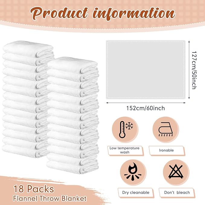 18 Pieces Fleece Blankets Bulk for Wedding 50 x 60 Inch Soft Lightweight Flannel Throw Blankets Bulk for Wedding Guests Home Outdoor Couch Sofa Bed Gifts(Cream White)