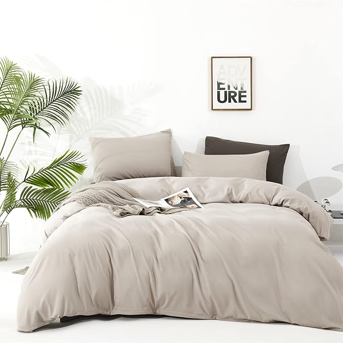 Cottonight Beige Coffee Comforter Set Full Khaki Bedding Comforter Set Solid Blanket Quilts Beige Modern Soft Breathable Taupe 3 Piece Classic Stylish Bedding Set for Full Bed