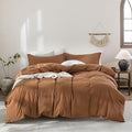 100% Washed Cotton Dark Orange Duvet Cover Queen Size Bedding Set Cover 1 Duvet Cover with Zipper Closure and 2 Pillowcases, 90inch x 90inch