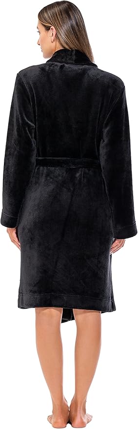 Turquaz Robes For Women, Womens Fleece Shawl Collar Soft Plush Knee Length Spa Robe