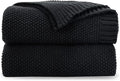 CozeCube Black Throw Blanket for Couch, Soft Cozy Cable Knit Throw for Bed Sofa Living Room, Lightweight Warm Decorative Farmhouse Christmas Blanket, 50"x60", Jet Black