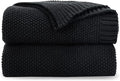 CozeCube Black Throw Blanket for Couch, Soft Cozy Cable Knit Throw for Bed Sofa Living Room, Lightweight Warm Decorative Farmhouse Christmas Blanket, 60"x80", Jet Black