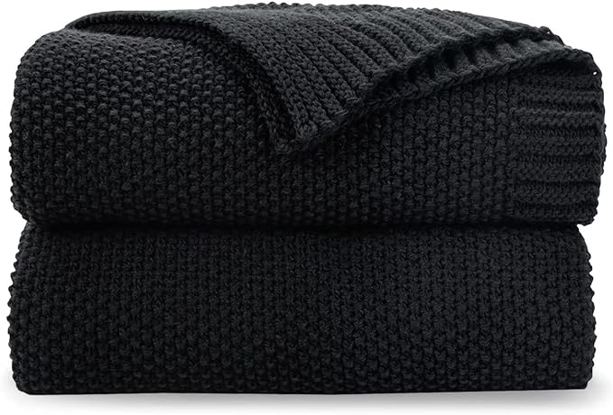 CozeCube Black Throw Blanket for Couch, Soft Cozy Cable Knit Throw for Bed Sofa Living Room, Lightweight Warm Decorative Farmhouse Christmas Blanket, 60"x80", Jet Black