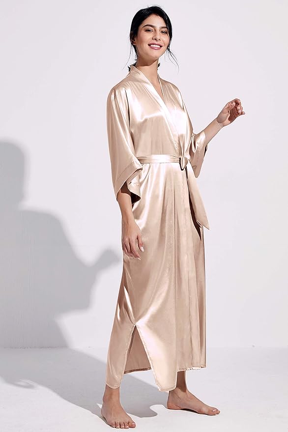 PRODESIGN Satin Kimono Robe Women Long Silky Kimono Bathrobe Sleepwear Wedding Bridesmaid Robe