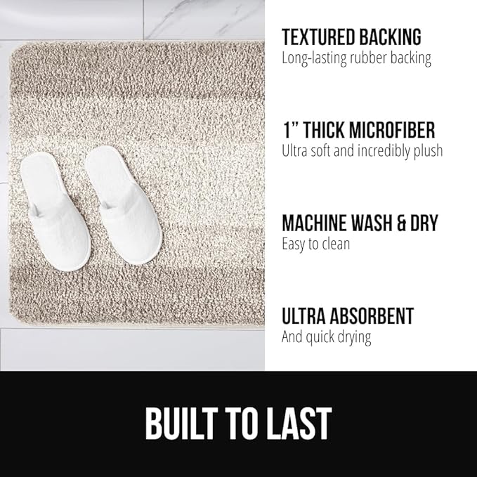 GORILLA GRIP Ultra Soft Plush Bathroom Rugs with Textured Rubber Backing, Absorbent Quick Dry Bath Mat, Machine Washable Shower Mats, Home Décor Accessories Bathmat Rug Essentials, 24 x 16 Beige