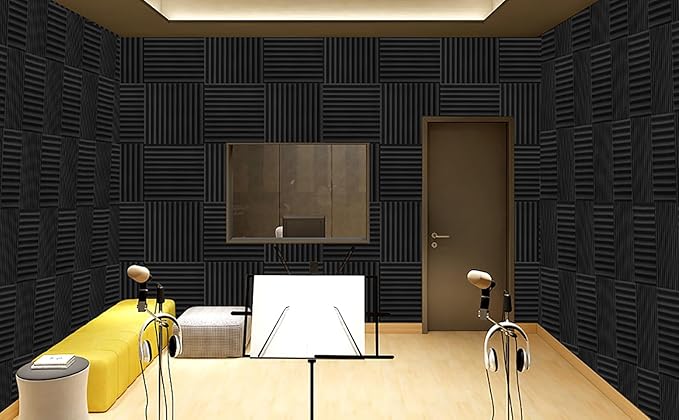 50 Pack Acoustic Panels 1 X 12 X 12 Inches - Acoustic Foam Studio Foam Wedges High Density Panels Soundproof Wedges Charcoal (Black&Red)
