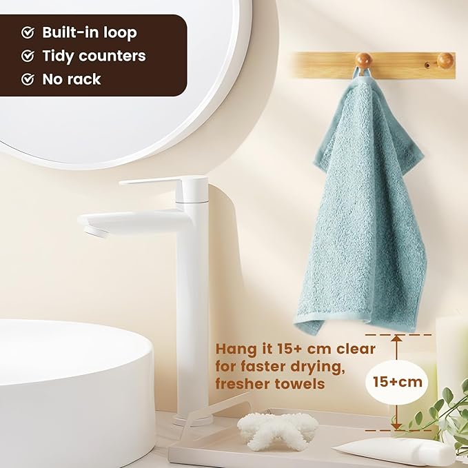 SEMAXE 100% Cotton Washcloths for Bathroom - 24 Pack, Quick-Dry Face Towels with Hanging Loop, Highly Absorbent and Soft, 13x13 Inch, Blue