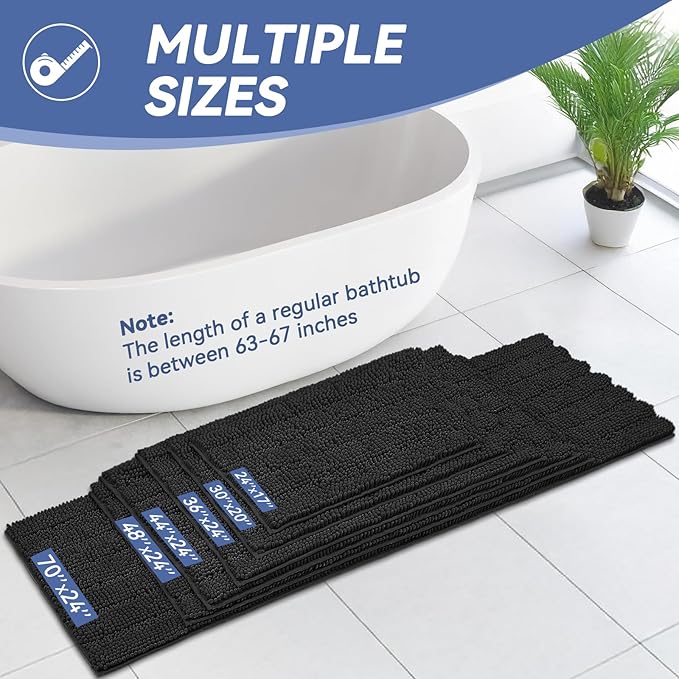 Bcoimo 24"×17" Chenille Bath Mat – Non-Slip with Backing Bath Rug Ultra-Absorbent and Machine Washable Bathroom Mat Quick-Dry Design. Ideal for Bathroom and Tub Areas
