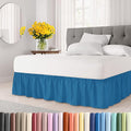 Wrap Around Dust Ruffle Bed Skirt - Denim Blue - for Queen Size Beds with 21 Inch Drop - Elastic Strap - Adjustable Pleated Bedskirt with Brushed Fabric and Wrinkle Free - For Women, Men, Kids & Teens