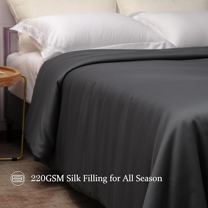 CUDDLE DREAMS Silk Filled Comforter for All Season, Detachable Tencel Duvet Cover for Easy Care, Naturally Breathable (Steel Gray, King)