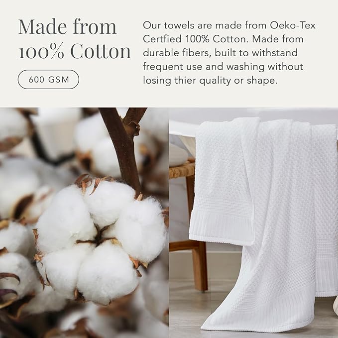 NY Loft 100% Cotton 2 Pack Bath Sheet Towel Set | Absorbent Quick-Dry Oversize Bath Towels | Textured and Durable Cotton | Bright White