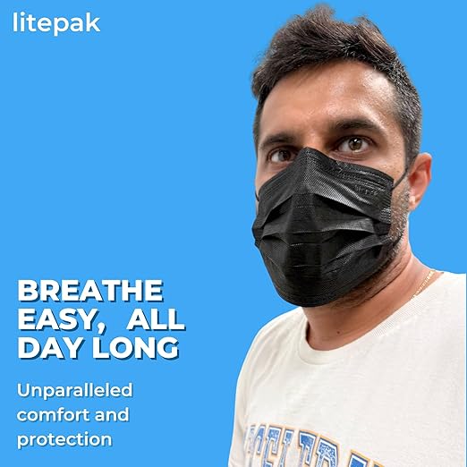 2,000pcs Disposable Face Masks- 3 Ply Breathable Mask For Adults - Black (40 Packs of 50)