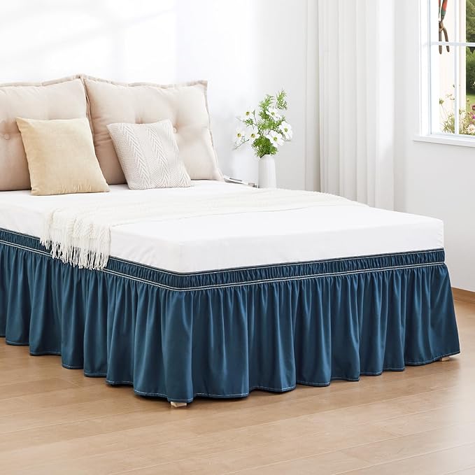 RIMELA Dark Teal Bed Skirt King Size 18 Inch Drop, Wrap Around Elastic Bedskirt, Dust Ruffle for Adjustable Bed Base Machine Washable Easy to Install Bed Skirts
