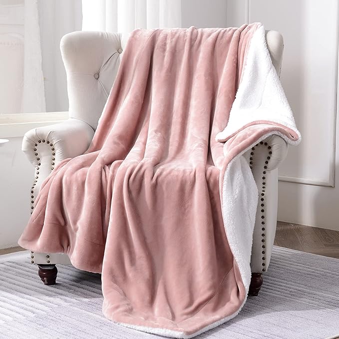 SOCHOW Sherpa Fleece Throw Blanket, Double-Sided Super Soft Luxurious Plush Blanket Twin Size 60 inchx80 inch, Dusty Pink,