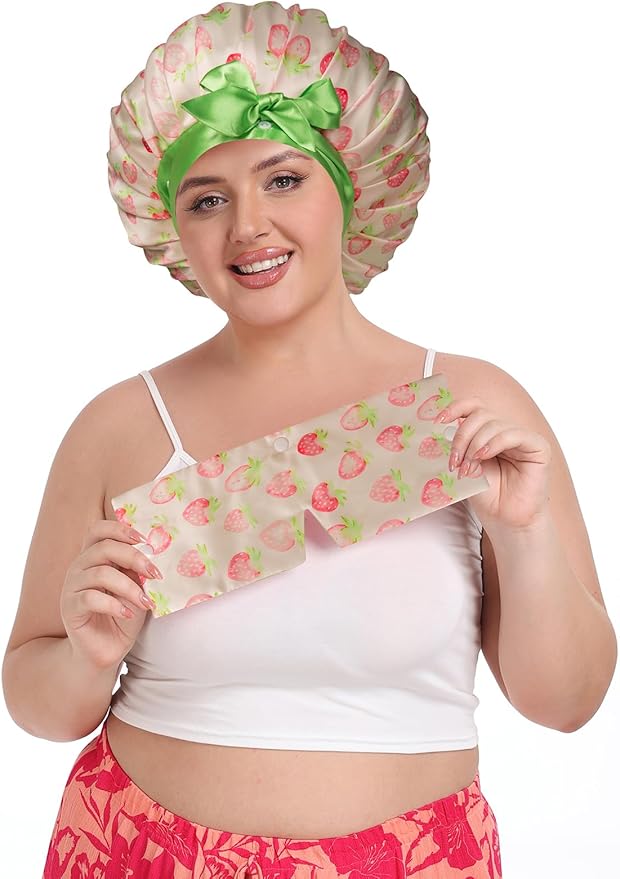 Pleated Silk Sleeping Bonnet with Eye Mask Double Layer Satin Hair Bonnets Sleep Cap for Curly Natural Hair