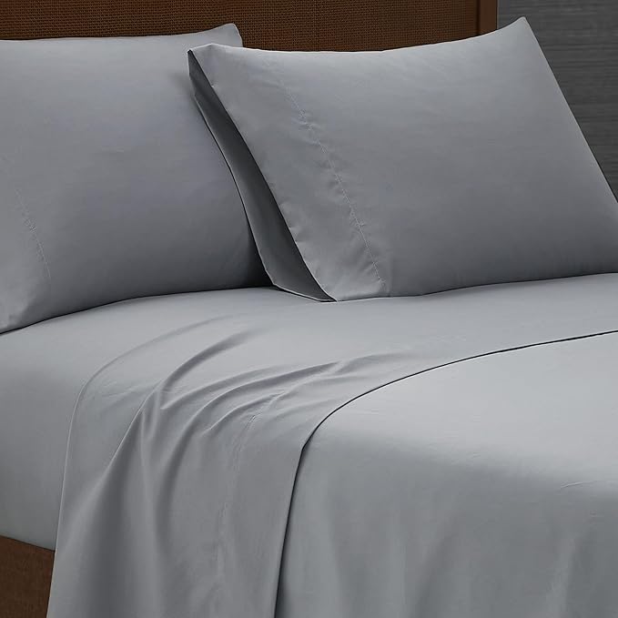 London Fog Garment Washed Solid Sheet Set Grey Microfiber 3-Piece Twin XL Sheet Set, Solid Themed, Deep Pocket, Adult and Teen, Oeko-TEX Certified
