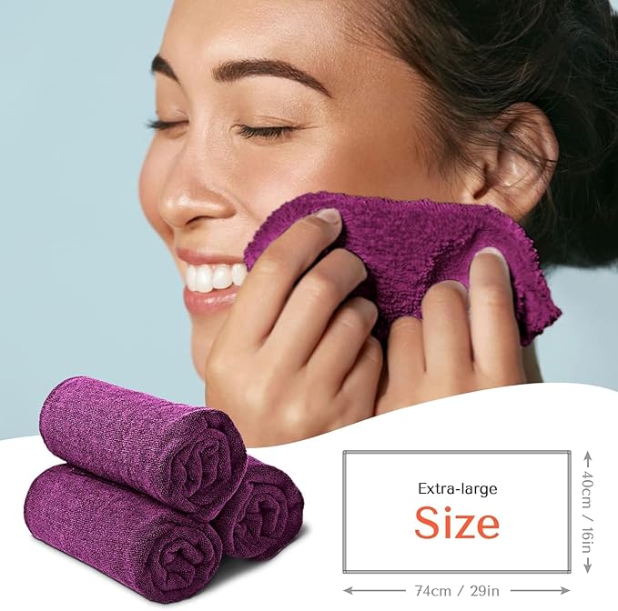 TASALON Microfiber Hair Towel for Salon - 10 Pack - 29 x 16 Inches, Quick Dry and Ultra-Soft Facial Towels with Soft Absorbant (Purple)