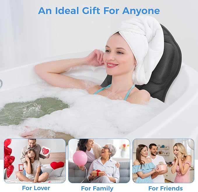 Full Body Bath Pillow for Tub Ergonomic Bathtub Pillow for Neck and Back Support,4D Mesh Bathtub Cushion with 10 Non-Slip Suction Cups