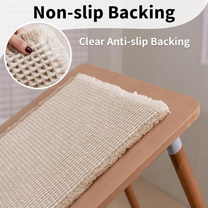 Waffle Runner Bath Mat - Long Boho Bathroom Rugs Non Slip Washable, Super Absorbent & Quick Dry, Soft Bath Mat Farmhouse Bathroom Decor, 24'' x 72'', Khaki and White