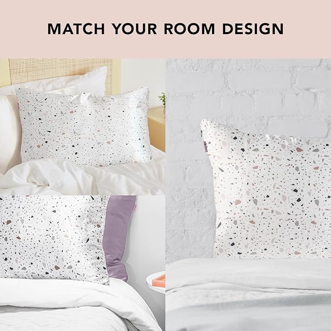 Kitsch Satin Pillowcase with Zipper for Hair & Skin, Softer Than Silk Pillow Cases Queen, Wrinkle-Free, Smooth and Cooling Satin Pillow Covers, Standard Size 19"x26", White Terrazzo