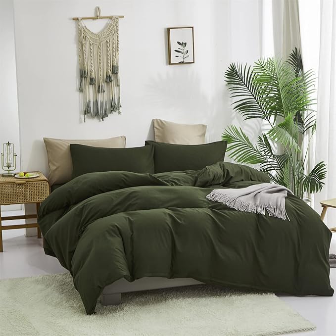 Cottonight Army Green Comforter Set King Men Bedding Comforter Set Olive Green Solid Blanket Quilts Modern Breathable 3 Piece Hunter Green Comforter for King Bed