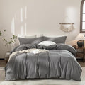 Dark Grey Duvet Cover Oversize Queen Size Bedding Set Cover 100% Washed Cotton Duvet Cover with Zipper Closure and 2 Pillowcases, 98inch x 98inch