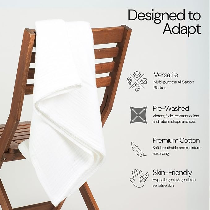 Salt Earth 100% Cotton Muslin Blanket, Gauze Blanket 80"X90" Queen, 4 Layered for Couch, Bed, Living Room, Home, Lightweight & All Seasons Blankets & Throws, Easy wash,Nature & Skin Friendly(White)