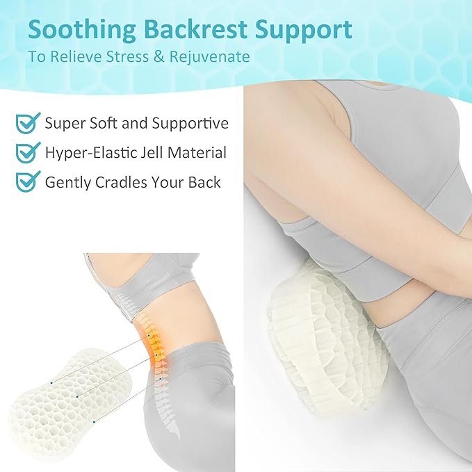 Sunlit Bath Jello Mini Gel Bath Pillows, Lumbar Pillow for Bathtub, Back Support Pillow, Gel Pillow with Non-Slip Suction Cups for Lumbar, Back Rest Support, Transparent White