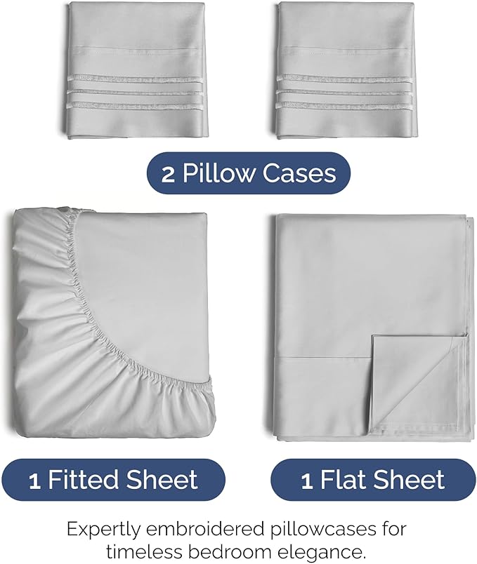 King Size 4 Piece Sheet Set - Extra Soft, Breathable & Cooling Sheets - Hotel Luxury Durable Bed Sheets for Women & Men - Deep Pockets, Easy-Fit & Wrinkle-Free Sheets - Soft Grey Oeko-Tex Bed Sheets