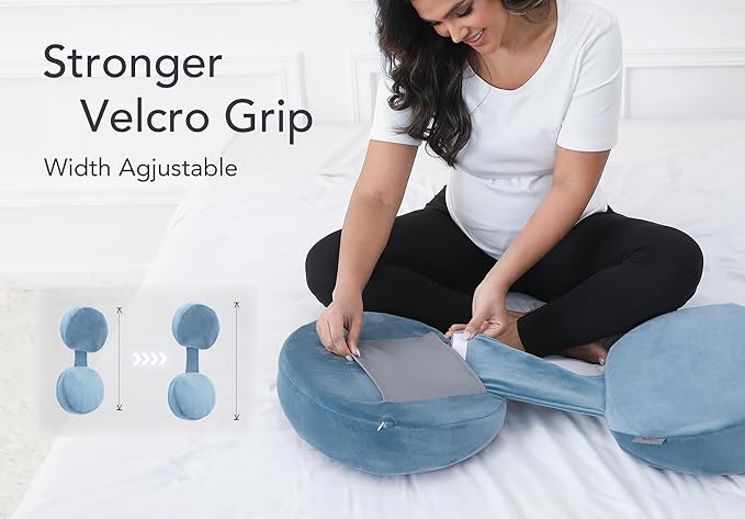 Pregnancy Pillow for Sleeping Memory Foam Maternity Pillow for Side Sleepers, Adjustable Travel Wedge Pillow Support for Back, Belly, and HIPS for Pregnant Women, Navy Blue