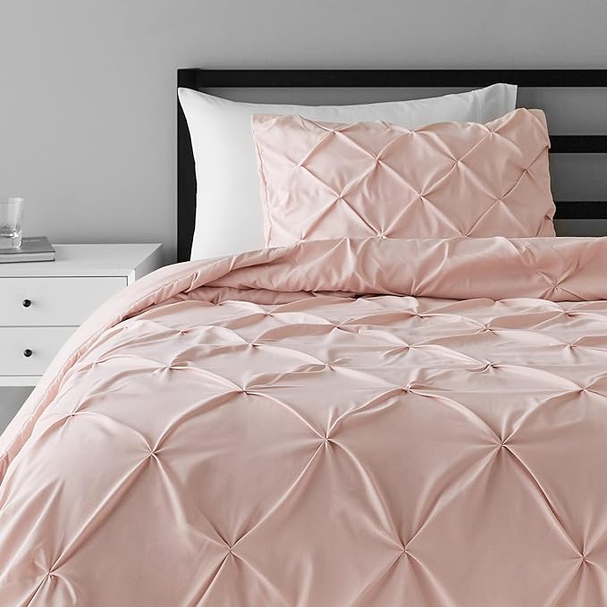 Amazon Basics Soft Twin Size Comforter Sets, All-Season Down-Alternative 2 Piece Bedding Set, Pinch Pleat Design, Twin/TwinXL Size, Blush