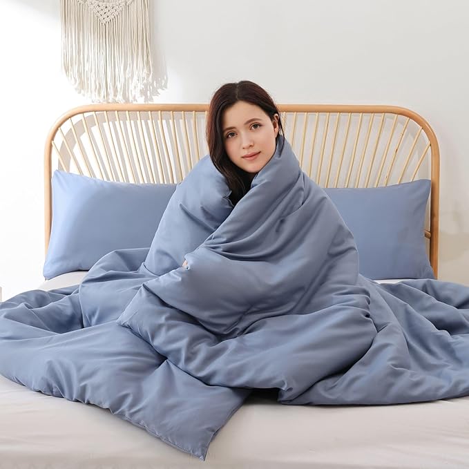 ROSGONIA Oversized King Comforter Slate Blue, 3pcs (1 Boho Comforter & 2 Pillowcases) Lightweight Oversized King Size Comforter Sets Bedding Blanket