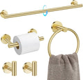 TQKAG Brushed Gold 5 Piece Bathroom Hardware Accessories Set 23.6" SUS304 Stainless Steel Bathroom Towel Bar Holder Sets Double Post Pivoting Toilet Paper Holder Set Wall Mounted