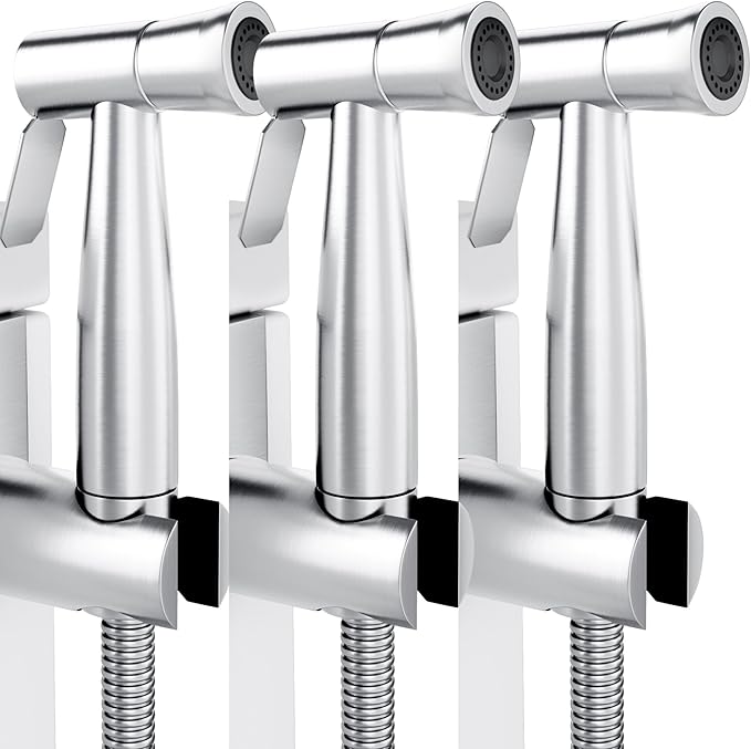 Purrfectzone 3 Pack Bidet Sprayer for Toilet, Handheld Kit, Easy-to-Install Toilet Shattaf Set, Hand Held Stainless Steel Shower with Adjustable Flow, Cloth Diaper wash
