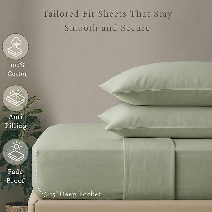 Threadmill - 5 Star Hotel Twin Sheet Set 100% Cotton Sheets, 500 Thread Count, Deep Pocket, Snug Fit, Soft & Crisp Best Bedding Sheets Set 3 Piece Set (Twin, Sage Green)