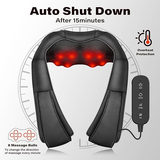 Neck Massager Back Massage with Heat,Shiatsu Shoulder Massager for Neck,Back,Shoulder,Foot and Leg Muscle Relax,Electric Deep Tissue 3D Kneading Massager,for Women Men Mom Dad