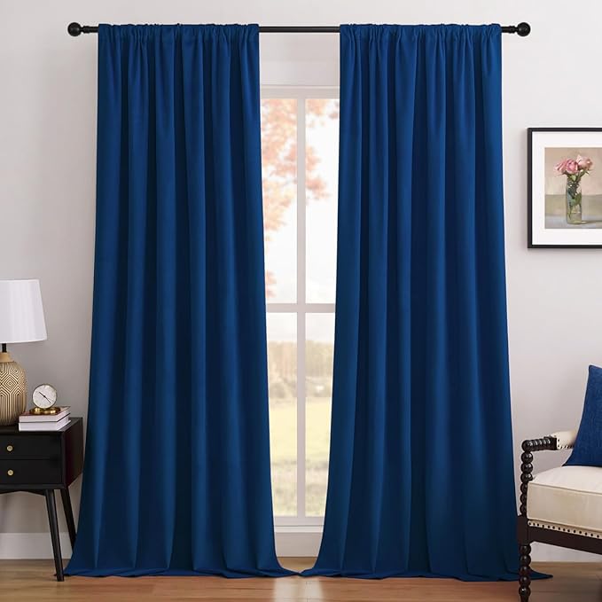 Joydeco Royal Blue 100% Blackout Curtains 96 Inch 2 Panels, Luxury Thermal Royal Blue Velvet Curtains for Bedroom Living Room, Soundproof Blackout Window Drapes, Rod Pocket & Back Tab (52W x 96L)