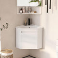 Corner Bathroom Vanity Sink Cabinet 24", Wall Mount Floating for Small Bathroom, White Ceramic Top (Faucet Not Included) (Flat Panel)