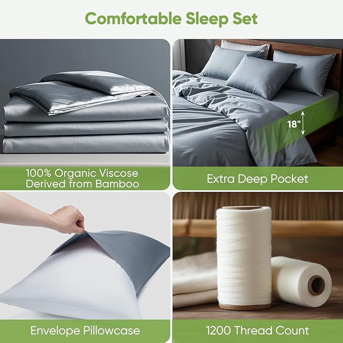 TWK Luxury Sheet Set, Genuine 100% Viscose Derived from Bamboo, Cooling & Breathable, Silky Soft, Bedding Sheets & Pillowcases (Sterling Blue, King)