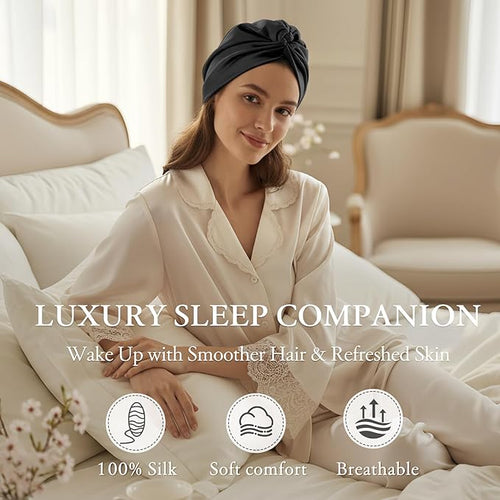 100% Mulberry Silk Bonnet for Sleeping, Adjustable Tie Closure for Women, Breathable Hair Wrap for Hair Protection