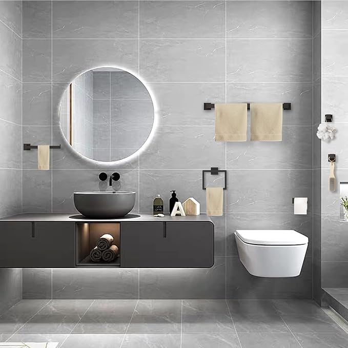 10-Pieces Matte Black Bathroom Accessories Set, 23.6 Inch Bath Towel Bar Set, SUS 304 Stainless Steel Bathroom Hardware Set, Towel Racks for Bathroom Wall Mounted.